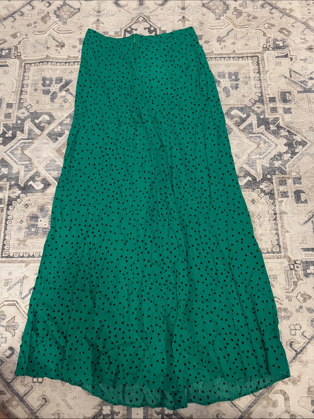 MNG Mango Green Black Polka Dot Lace Up Maxi Skirt Size M - Picture 3 of 3